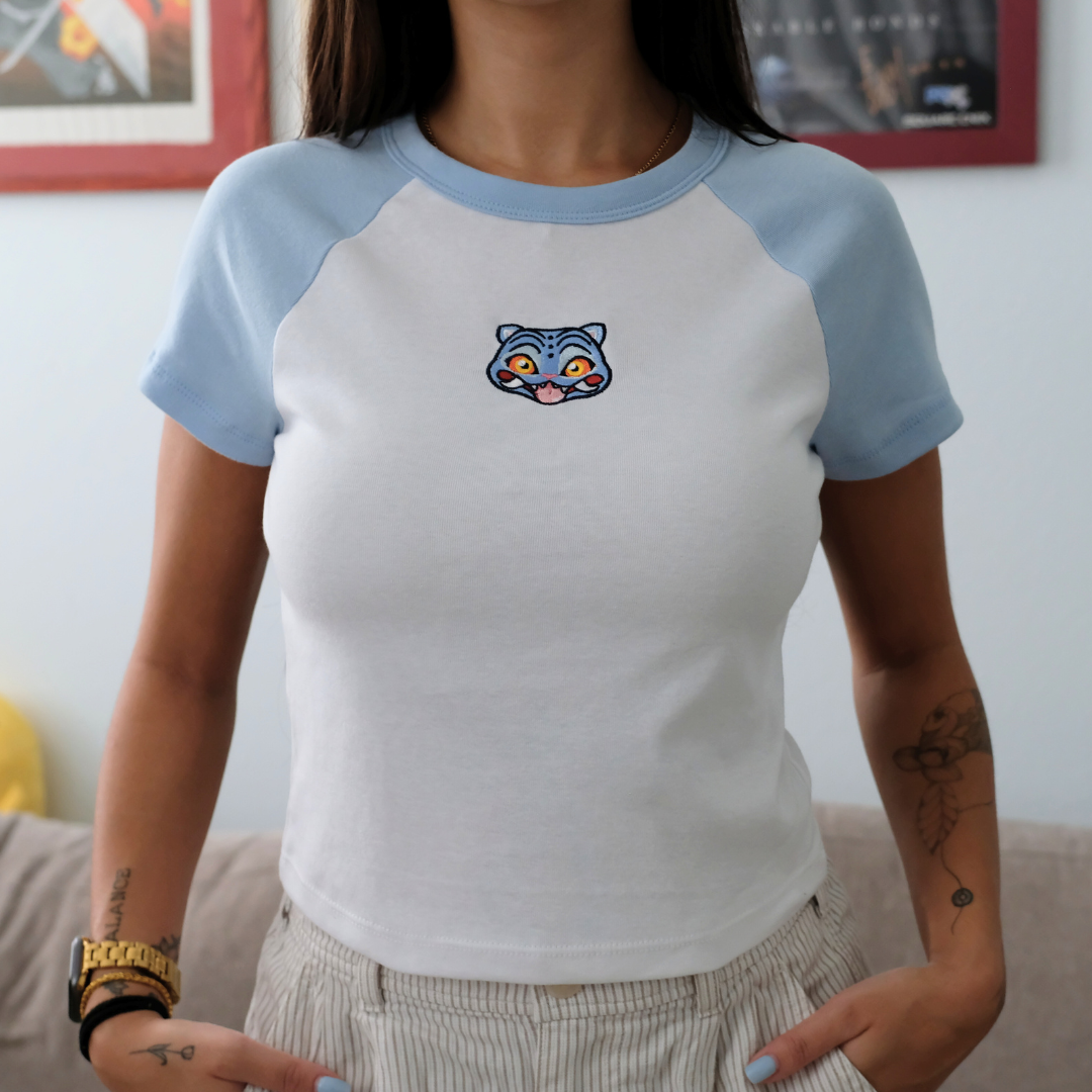 Embroidered Derpy Tiger Crop Top