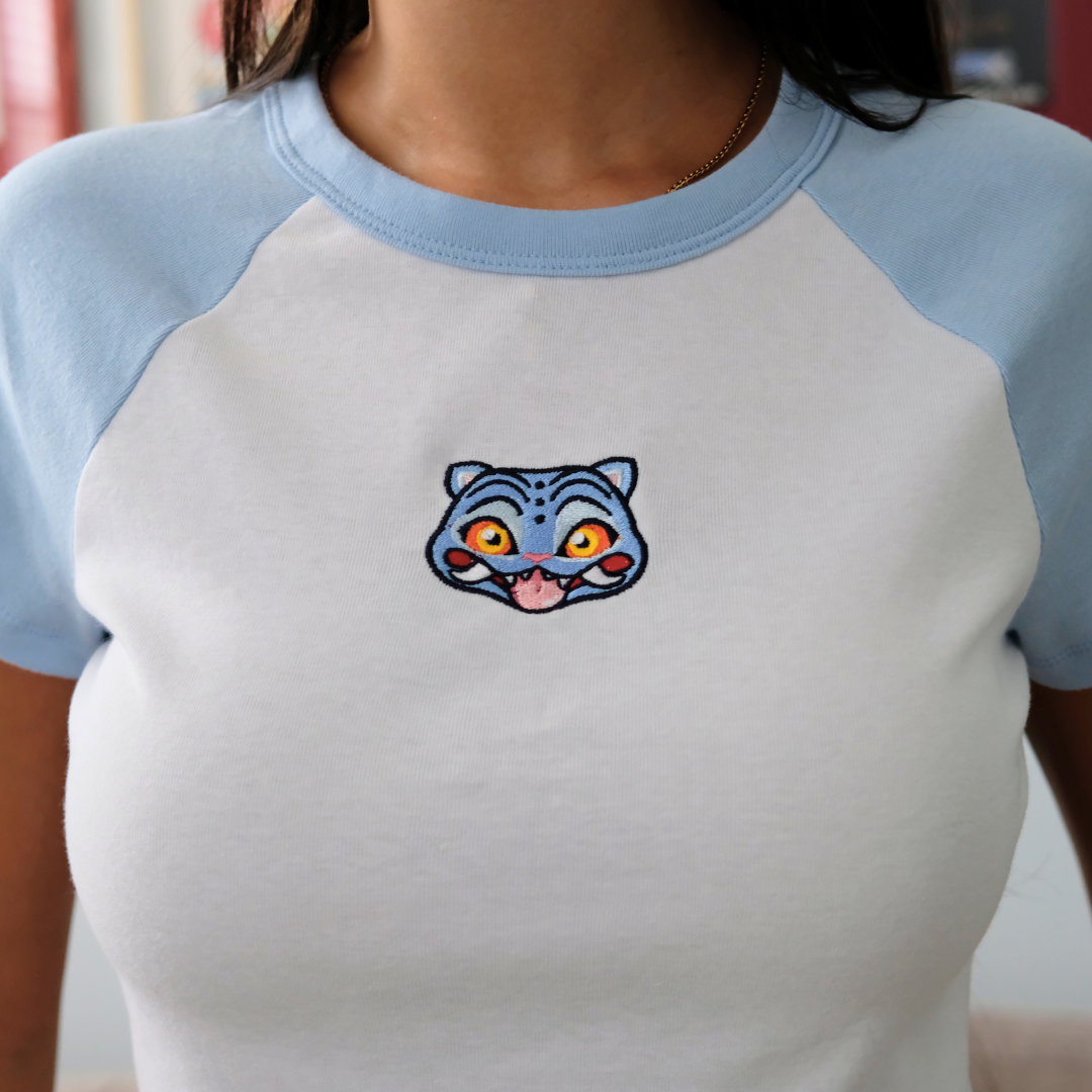 Embroidered Derpy Tiger Crop Top