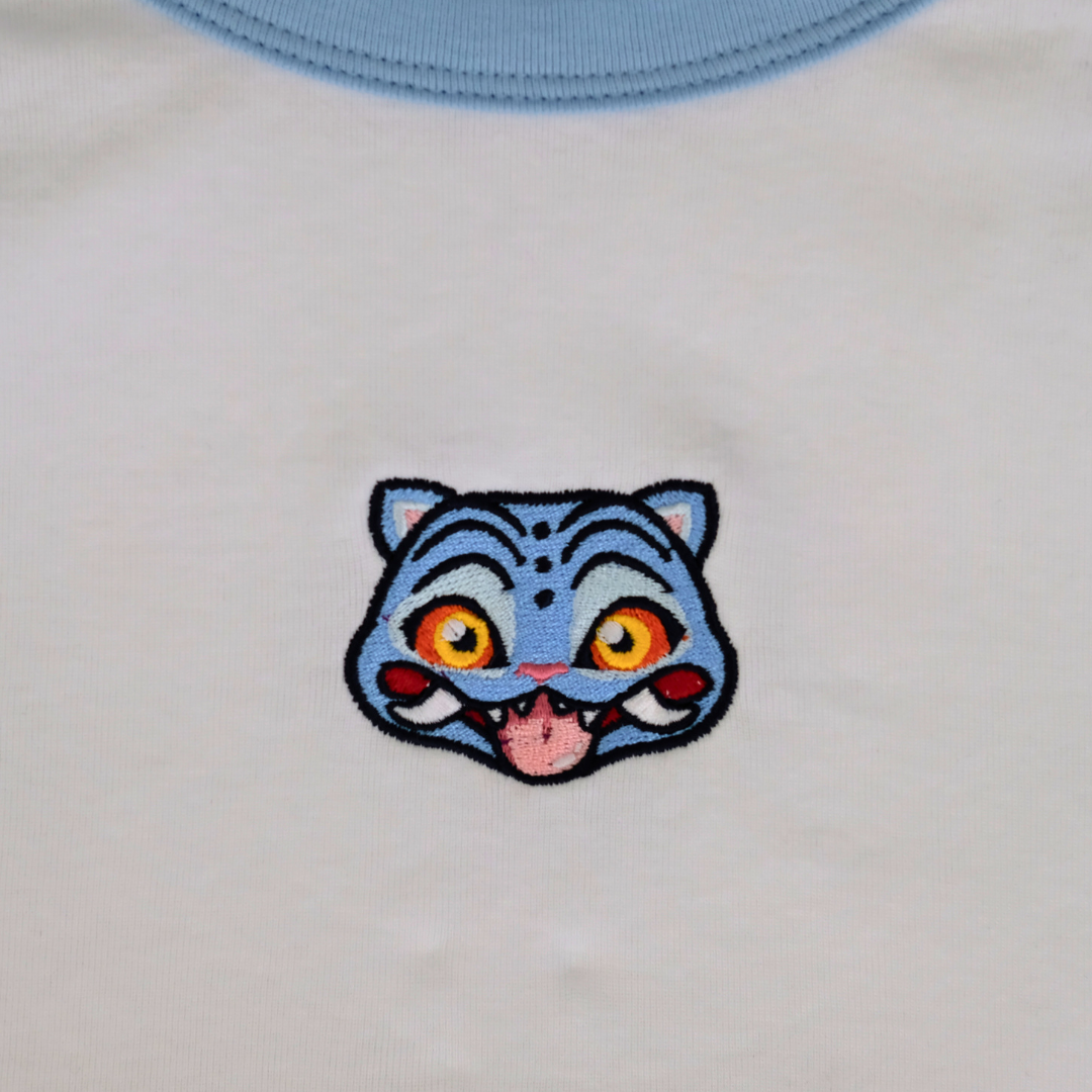 Embroidered Derpy Tiger Crop Top