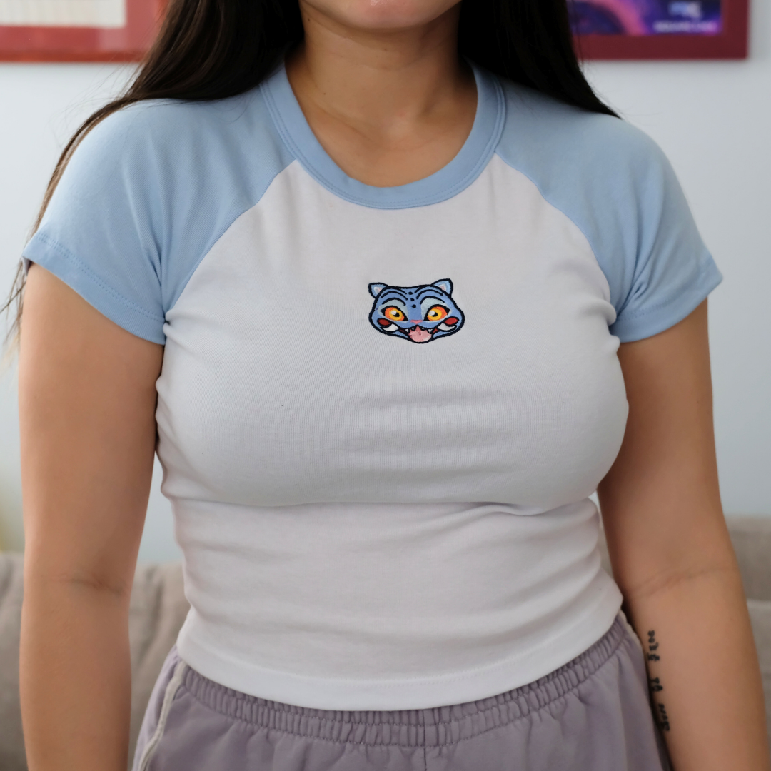 Embroidered Derpy Tiger Crop Top